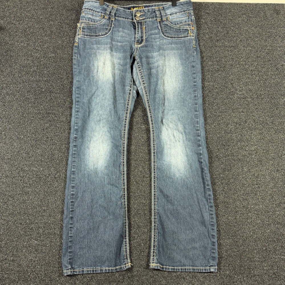 Vintage Angels Low Rise Boot Cut Jeans Women's 15 Y2K Contrast Stitch Med Wash
